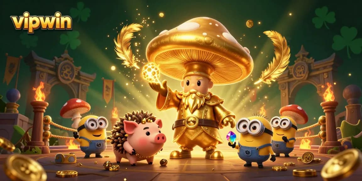 Experience thrilling action with vipwin as the golden wizard unleashes magic in a vibrant casino scene.