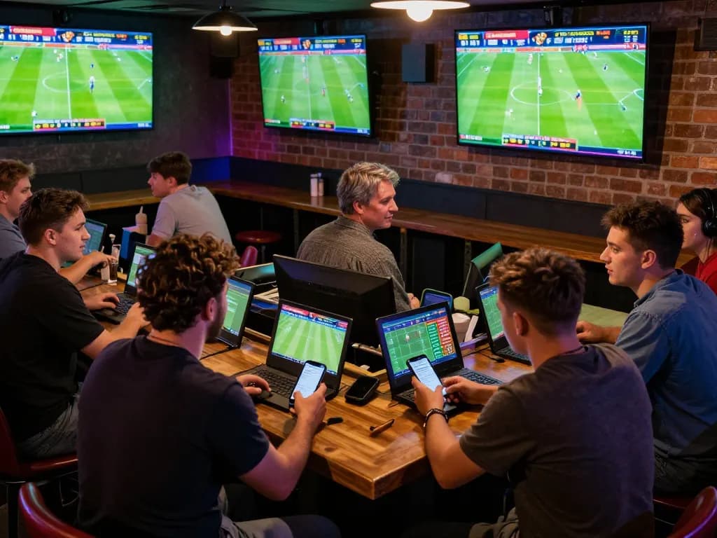 Socolive xem bong da in action as sports fans engage in live betting at a bustling venue.