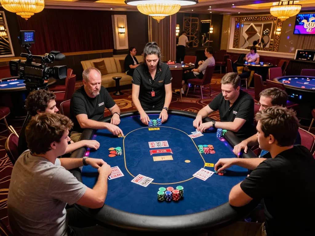 Players competing passionately in a live poker tournament at Fun88, surrounded by vibrant casino atmosphere and strategic gameplay.