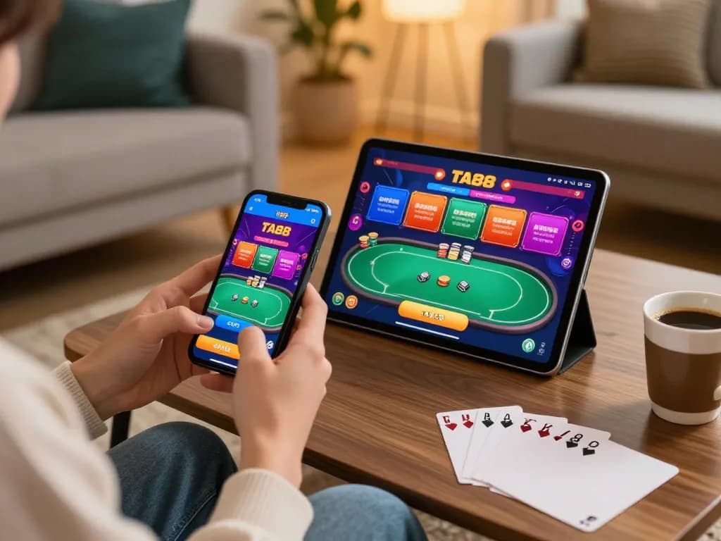 Experience TA88 online gaming with a smartphone and tablet, person strategizing for better wins.