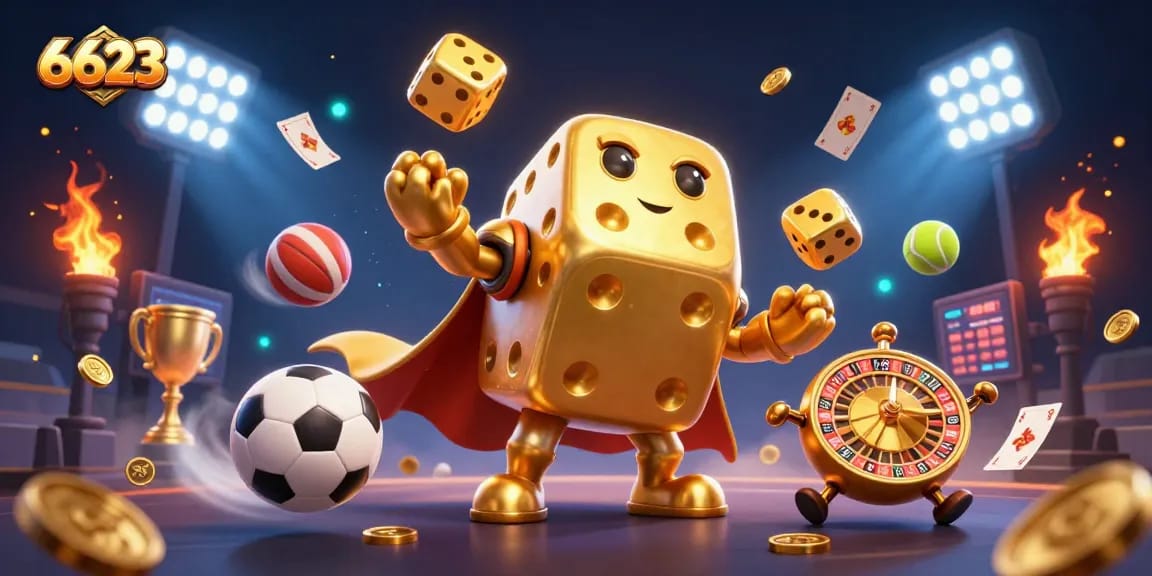 Experience thrilling gameplay at 6623 with animated dice figures amidst dynamic sports betting action.
