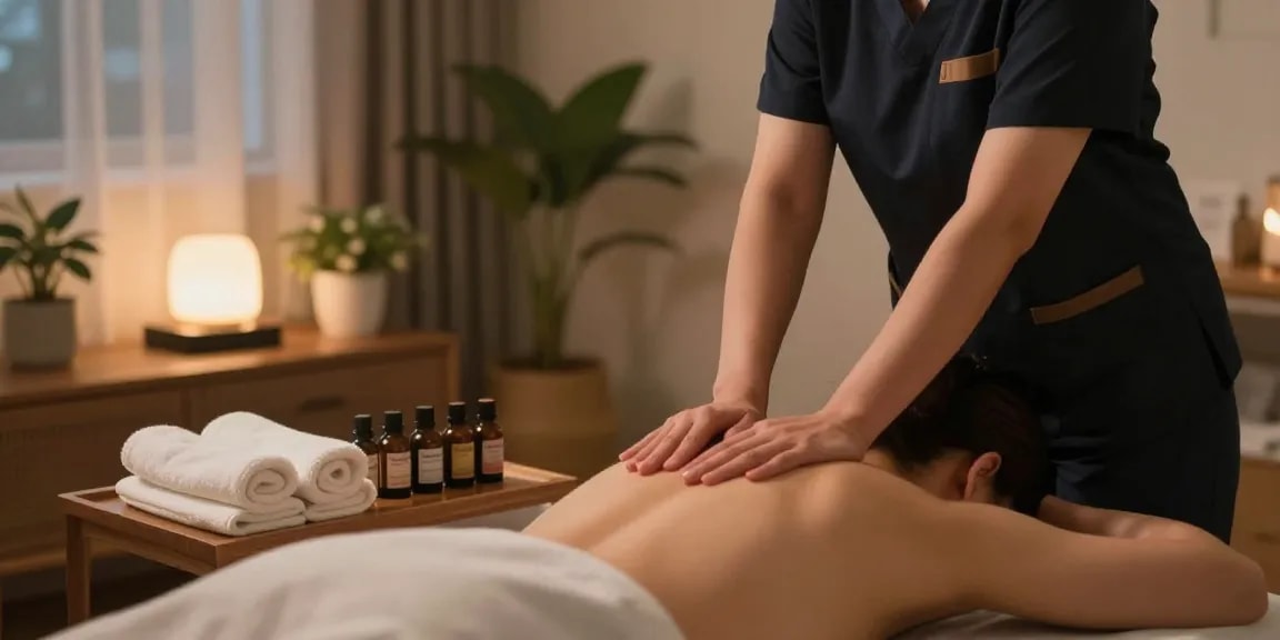 인천출장마사지 session in a serene home environment with a professional therapist.
