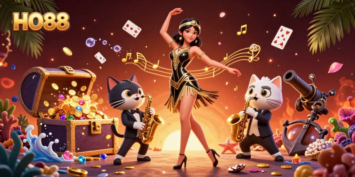 Experience the vibrant excitement of HO88 with dynamic casino elements and characters.