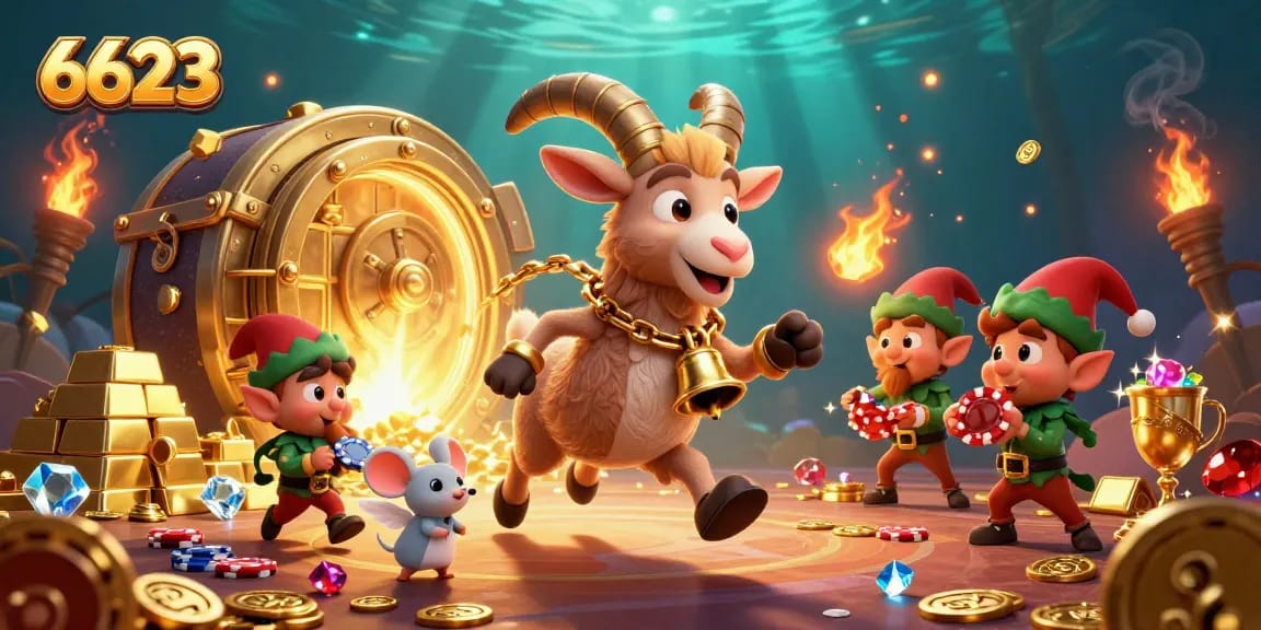 Engage in exciting games at 6623 casino with vibrant visuals of thrilling characters and golden treasures.