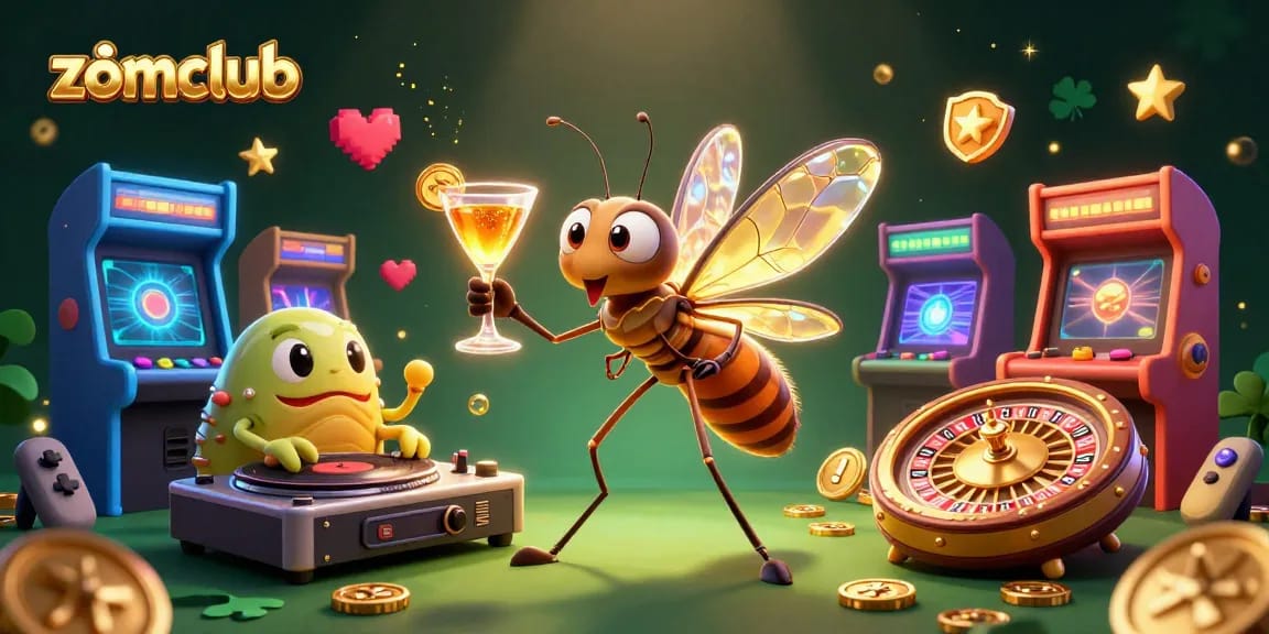 Zomclub's vibrant online casino scene features a unique mascot and exciting gaming elements.