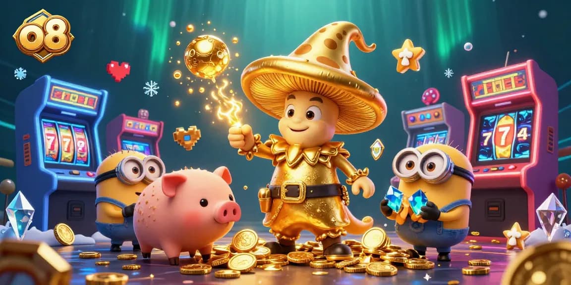 Join the excitement at o8 as the wizard casts gold spells amidst casino treasures.