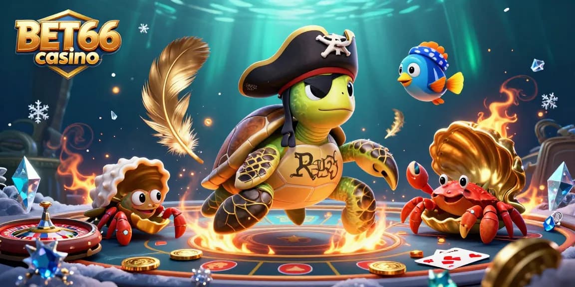 Experience the thrill of BET66 casino with a vibrant underwater scene featuring a pirate turtle, showcasing rich live casino elements.