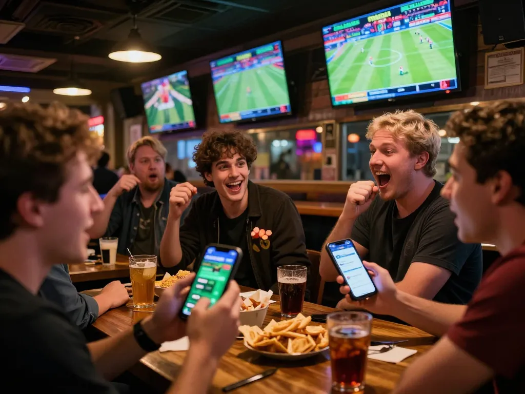 Betting on sports live at a vibrant bar with real-time odds and enthusiastic bettors enjoying the moment, UU888!