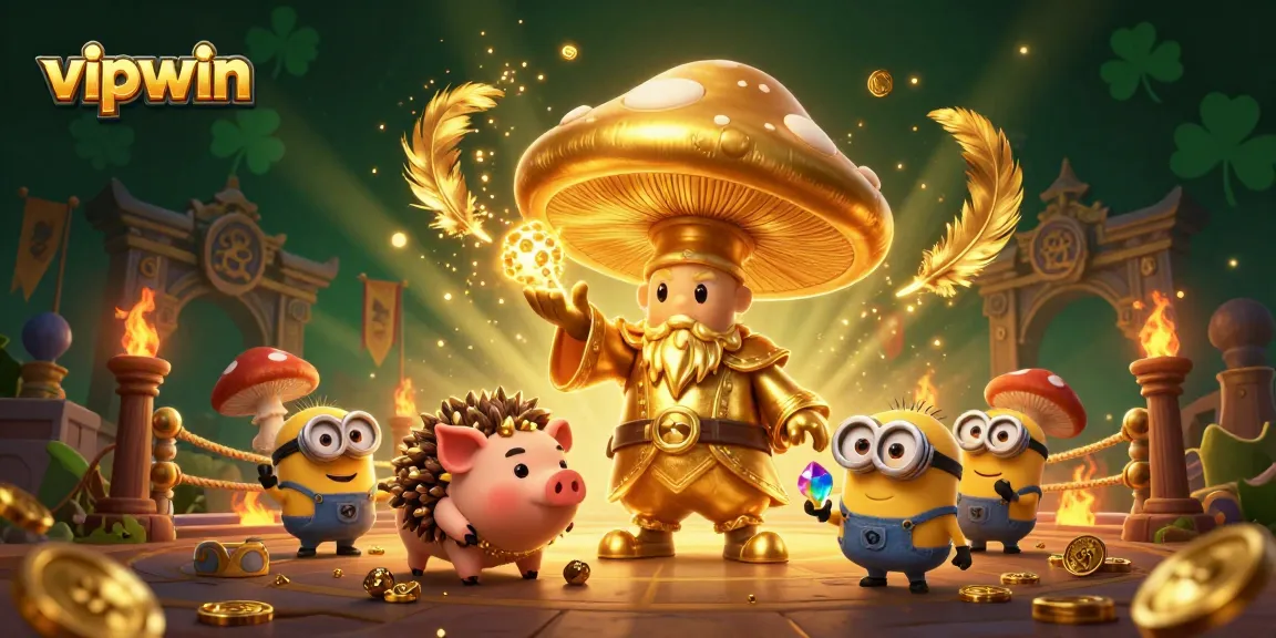 Experience thrilling action with vipwin as the golden wizard unleashes magic in a vibrant casino scene.