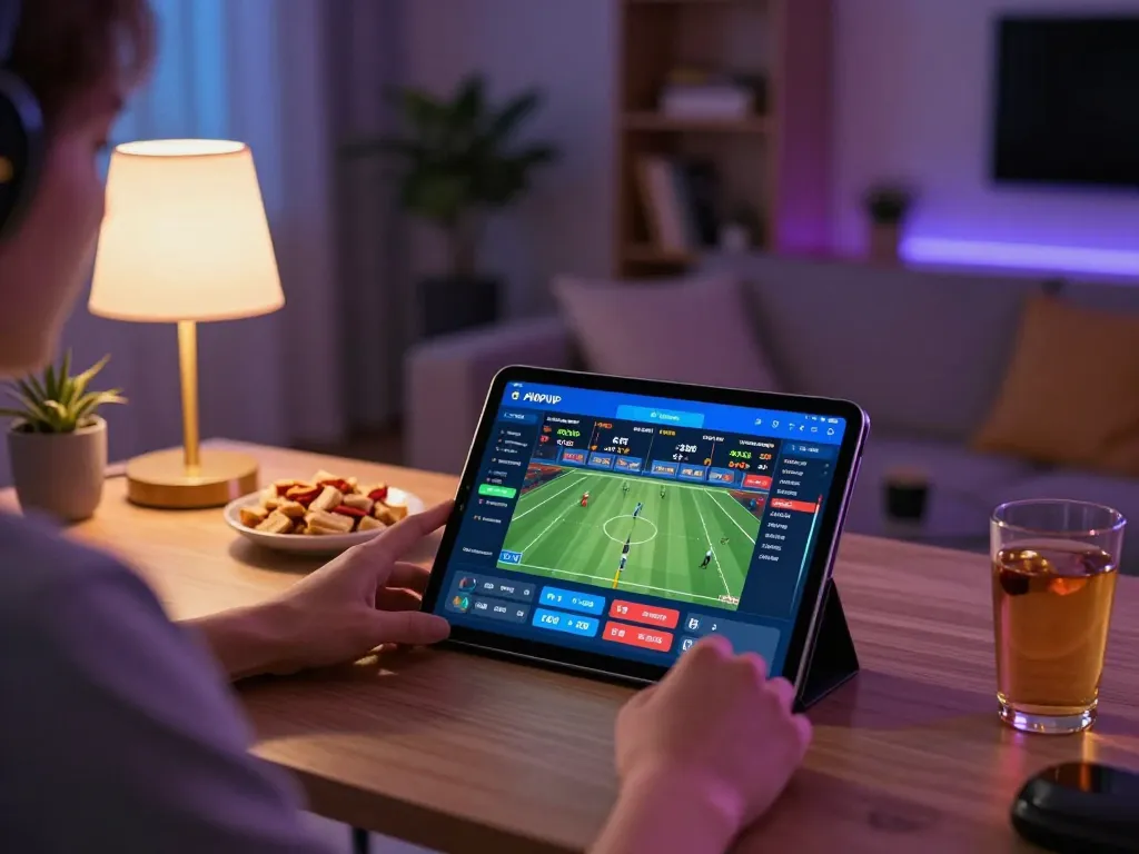 Person using the PHPVIP app for dynamic sports betting in a cozy home environment.