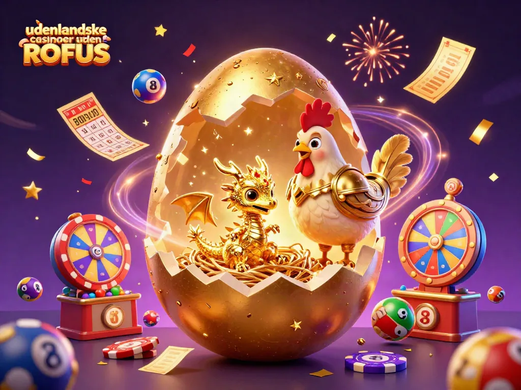 Engage with udenlandske casinoer uden ROFUS featuring a dazzling 3D scene of a golden dragon revealing treasures.