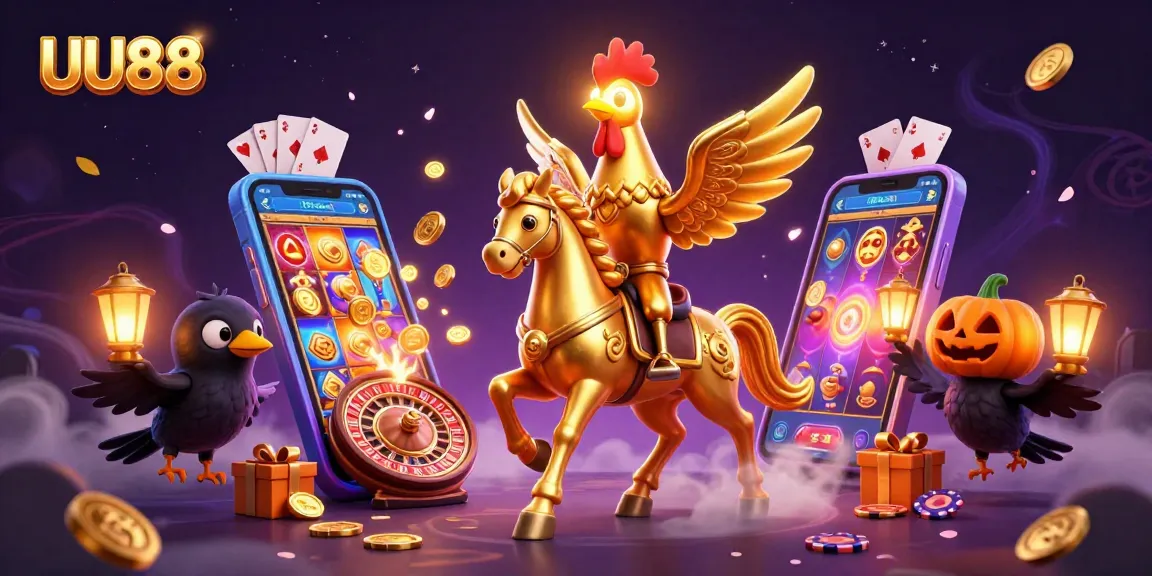 Experience UU88 gaming action in a vibrant 3D casino scene with unique characters and animations.