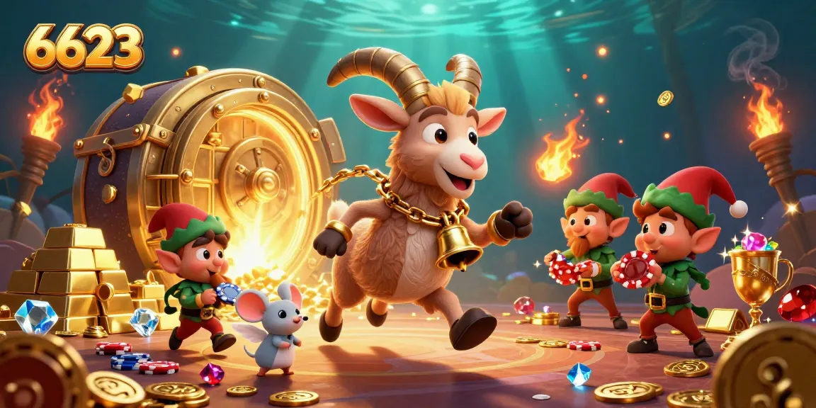 Engage in exciting games at 6623 casino with vibrant visuals of thrilling characters and golden treasures.