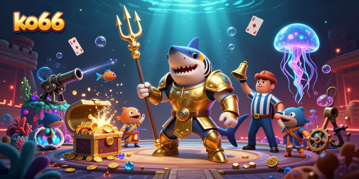 Experience thrilling gaming at ko66 with a majestic tiger shark in an underwater casino.