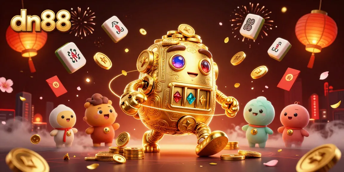 Experience the thrill at dn88 with a vibrant depiction of gaming excitement, featuring a golden golem and casino elements.