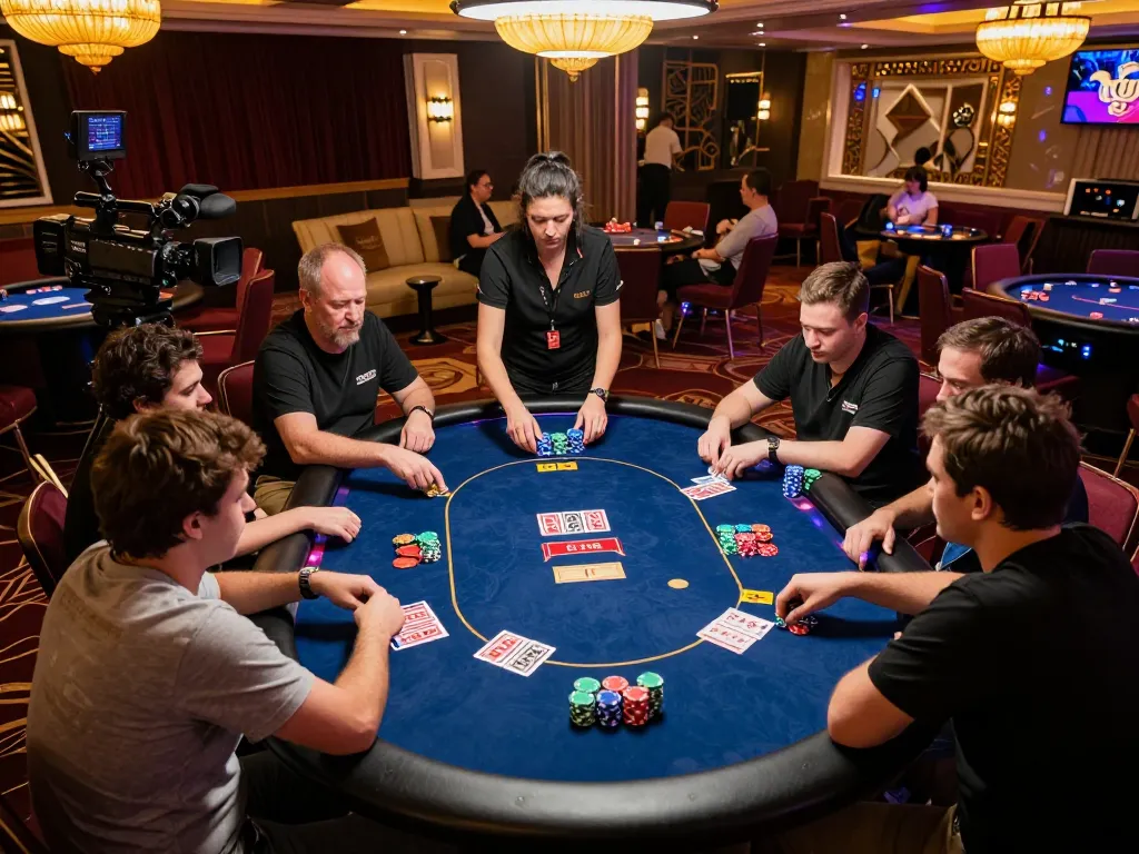 Players competing passionately in a live poker tournament at Fun88, surrounded by vibrant casino atmosphere and strategic gameplay.