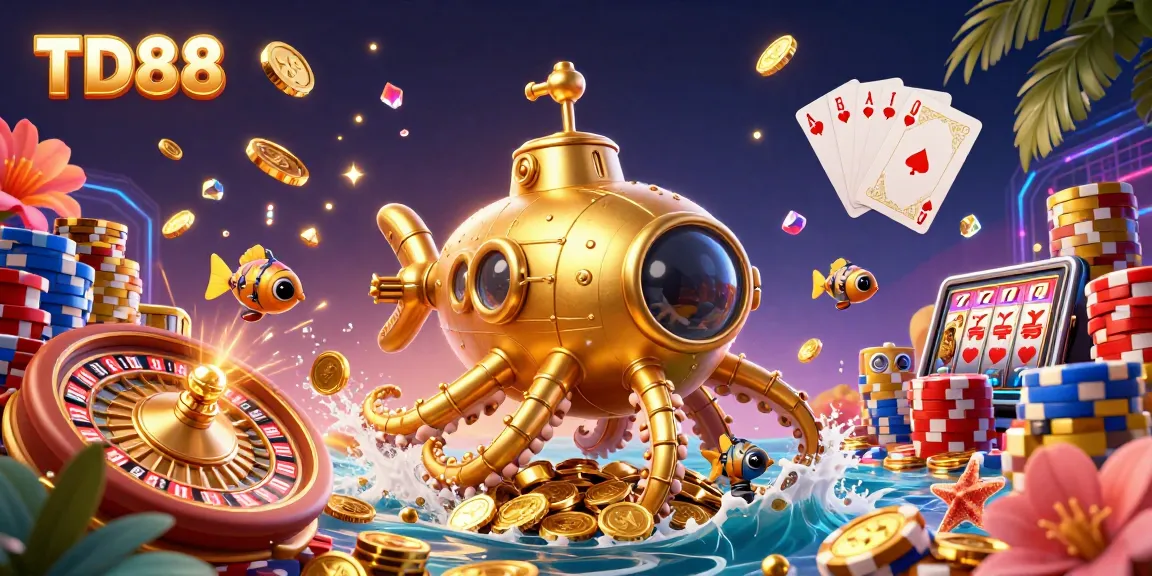 Experience thrilling gameplay at TD88 with dynamic scenes of golden kraken and casino elements.