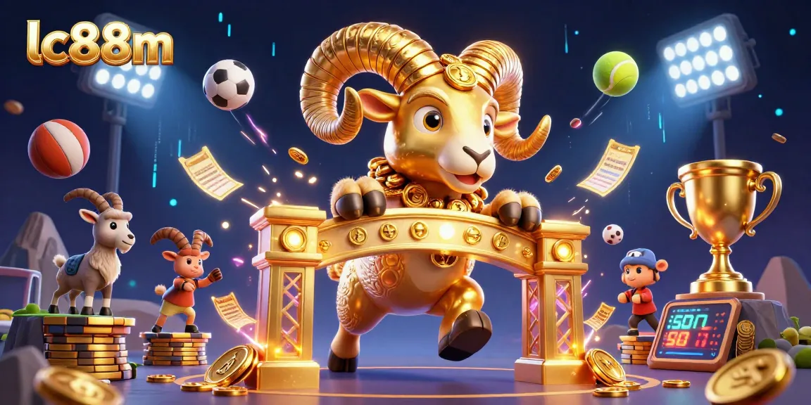 Engaging lc88m gaming scene featuring a golden ram charging through casino elements, capturing thrilling betting moments.