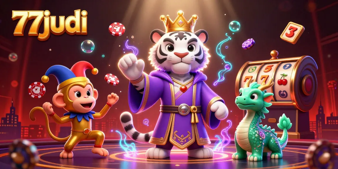 Experience thrilling gameplay at 77judi with a vibrant casino scene featuring an elegant tiger.