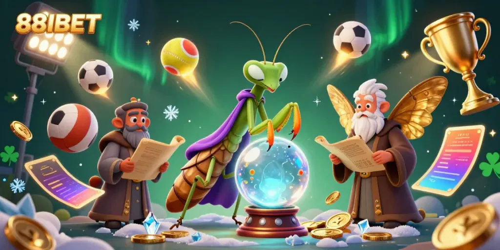 Experience thrilling gameplay with 88IBET's 3D fortune teller and sports elements in a magical casino setting.