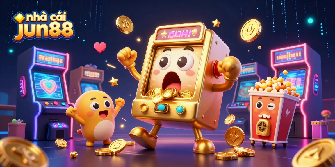 Add excitement to your gaming at nhà cái jun88 with this vibrant slot machine scene featuring jackpots and cheering machines.