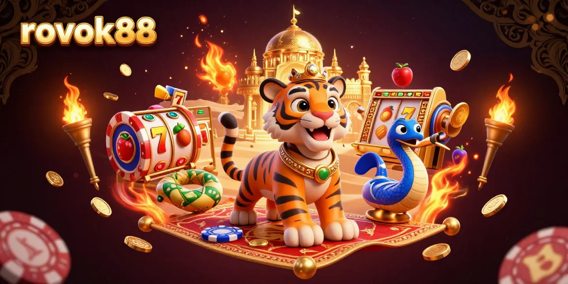 Experience the thrill of rokok88 with a vibrant 3D illustration of casino excitement.