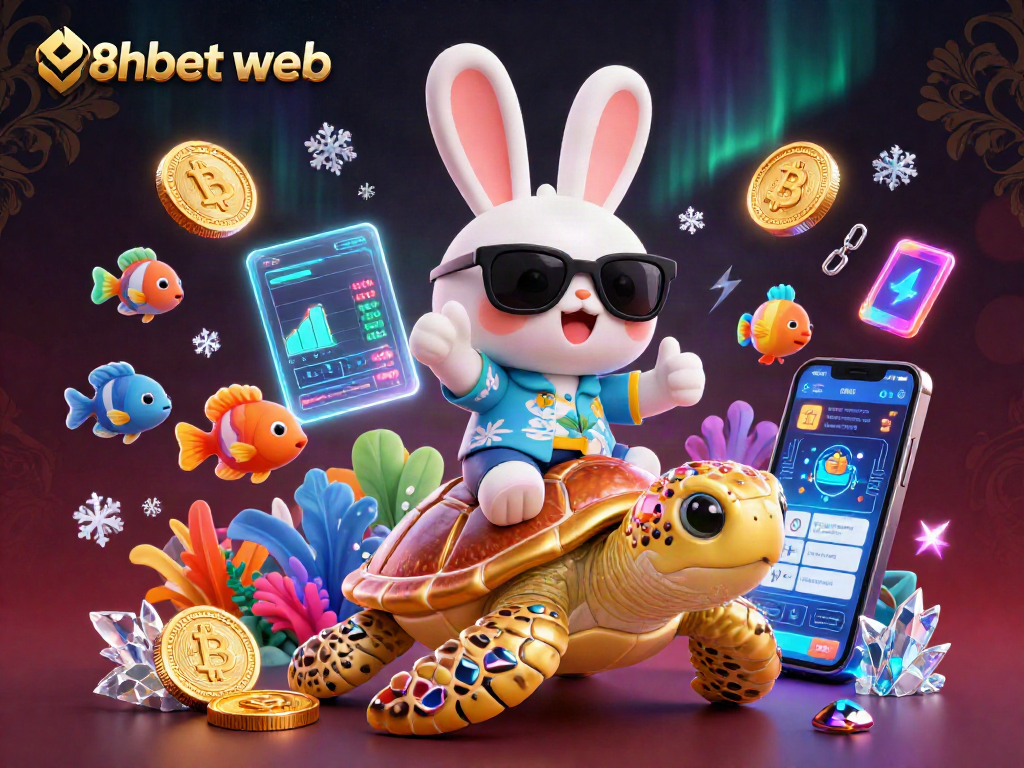 Engage with the vibrant world of crypto gaming at 8xbet web with a playful illustration featuring luck and riches.