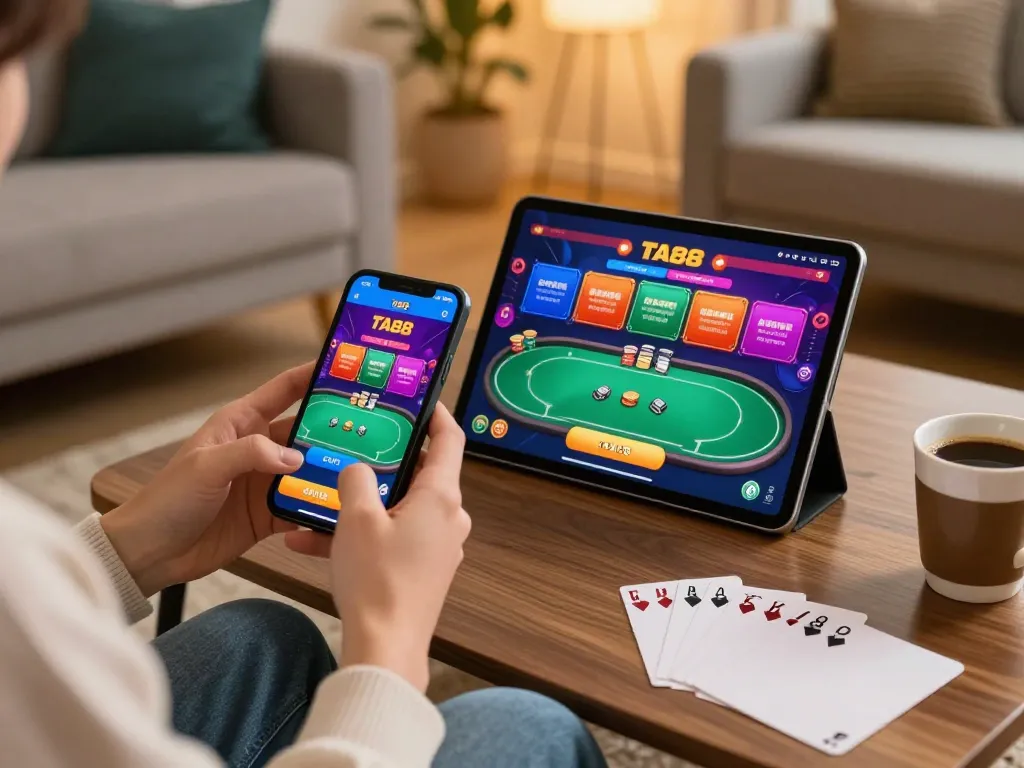 Experience TA88 online gaming with a smartphone and tablet, person strategizing for better wins.