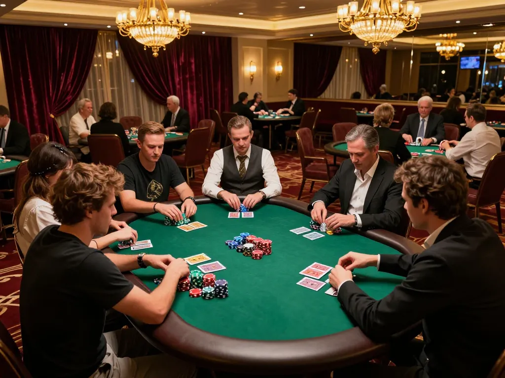 Players strategizing in a high-stakes poker game at LC 88 casino.