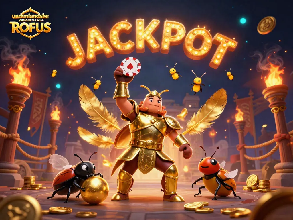 Engage in udenlandske casinoer uden ROFUS with a vibrant 3D beetle championship illustration featuring epic gaming elements.