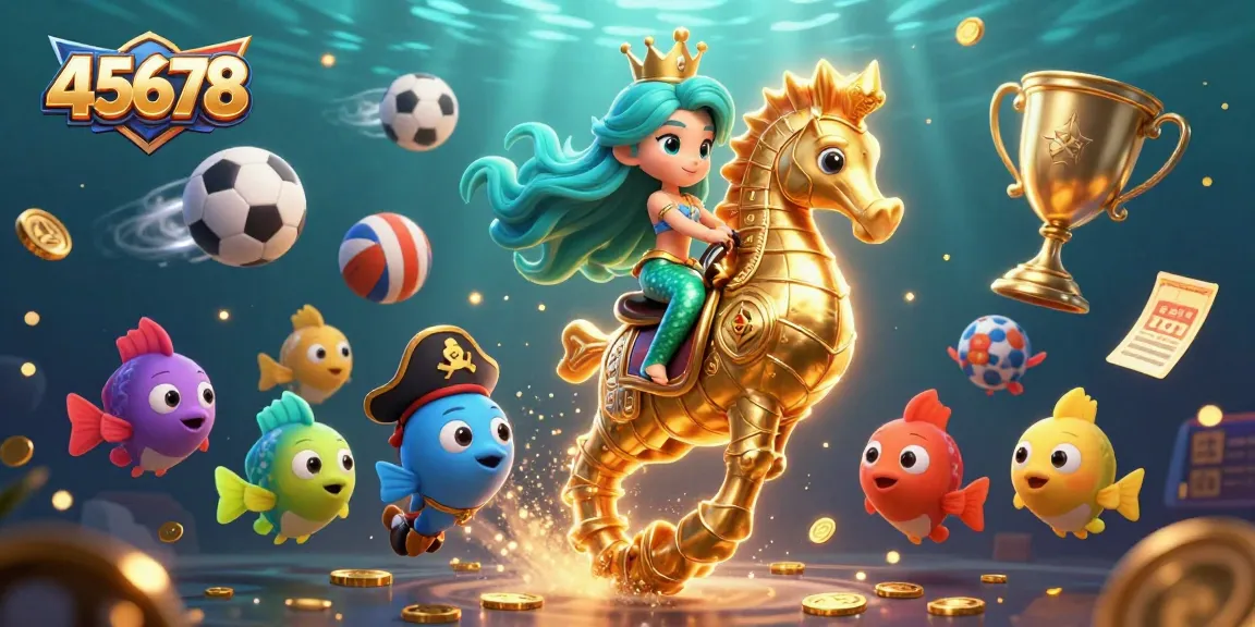 Engage with 45678's vibrant underwater casino world featuring a mermaid princess and seahorse in action.