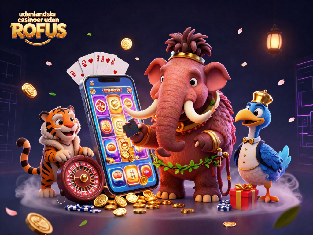 Play exciting games at udenlandske casinoer uden ROFUS with vibrant characters and dazzling casino elements.