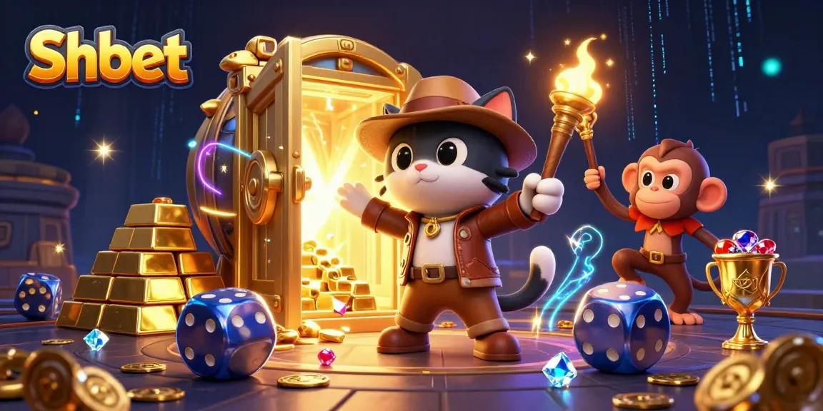 Engage in the vibrant world of Sh bet with an explorer cat and monkey discovering casino treasures.