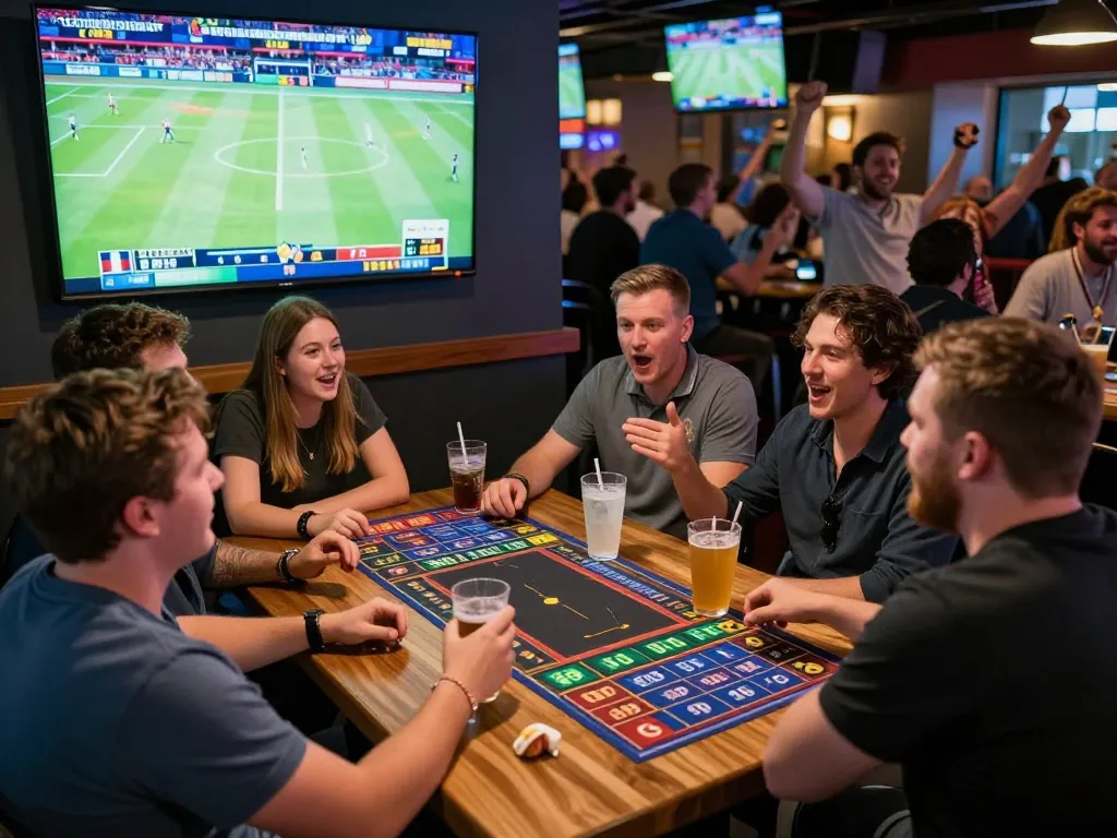 Sports enthusiasts placing bets in a lively atmosphere at vin88lk, showcasing excitement and engagement