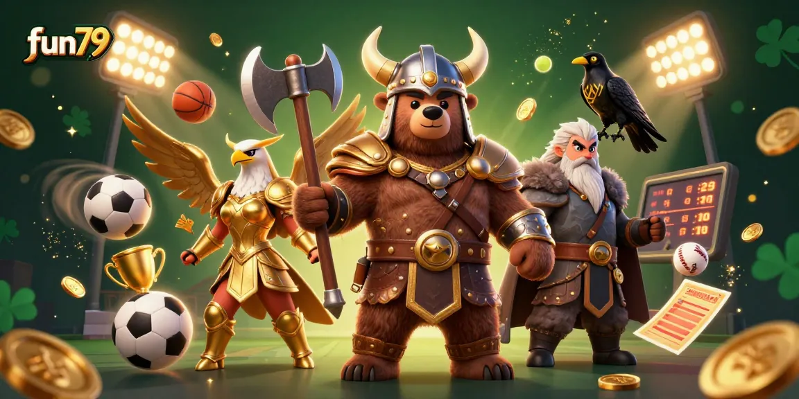 Engage with fun79's thrilling sports betting scene featuring a Viking and Valkyrie in action!