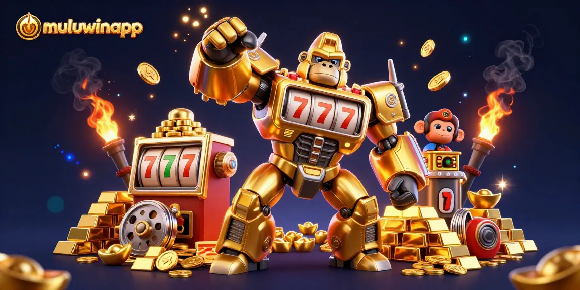 Experience exciting gameplay with the muluwinapp golden gorilla mech in a treasure-filled casino scene.