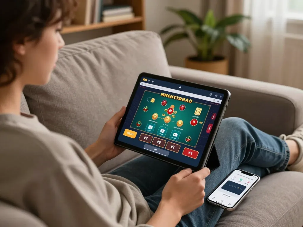 Delta i casino utan svensk licens swish-spelande på en surfplatta hemma, vilket visar online betting.