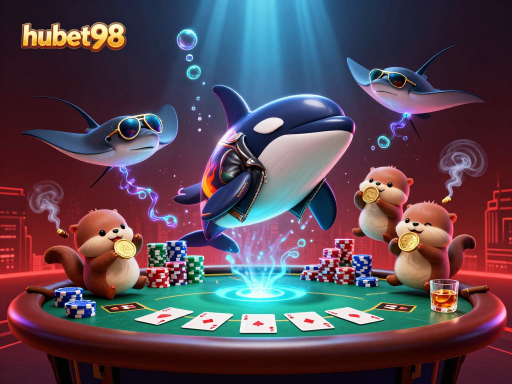 Experience exciting gaming moments at hubet98 with an engaging casino scene featuring aquatic characters.