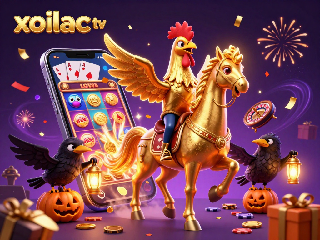 Engage with thrilling gaming action at xoilac tv, featuring a golden rooster amidst casino excitement.