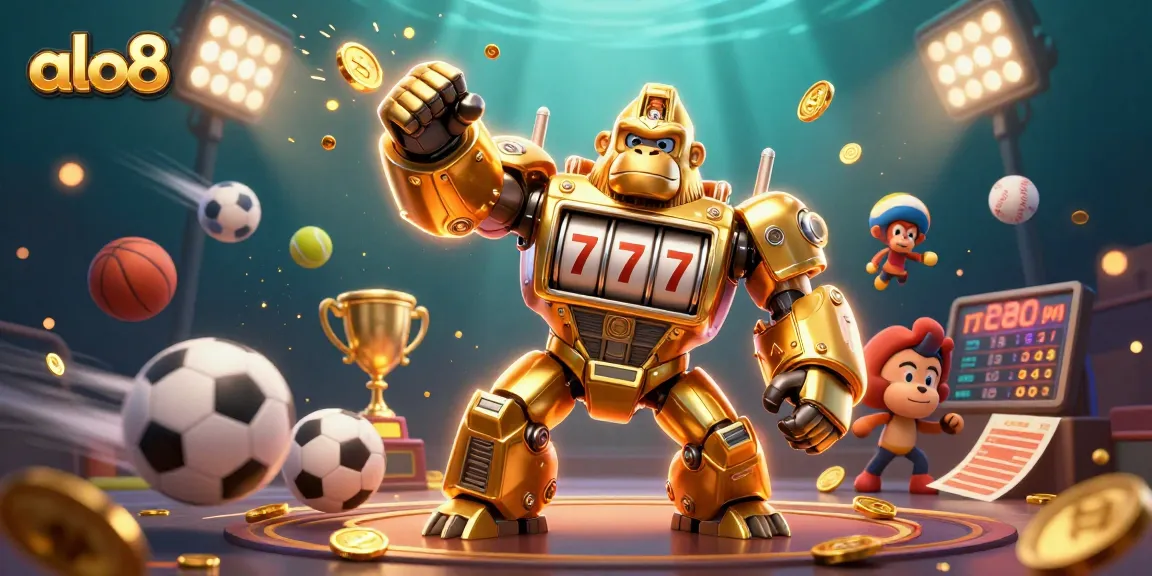 Experience thrilling games at alo8 with a golden mech and dynamic sports action.