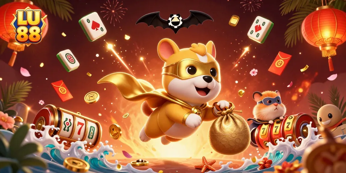 LU 88 elegantly showcases a vibrant 3D casino scene with a superhero dog and dynamic gaming elements.