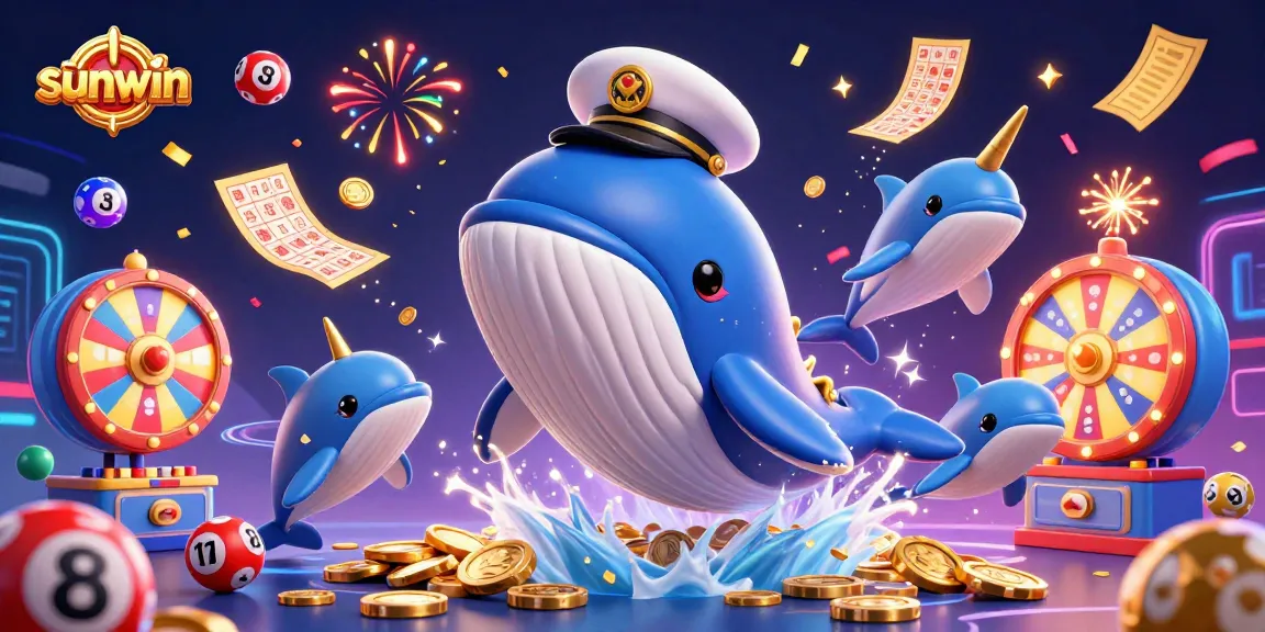 Experience sunwin's exciting gaming action with vibrant whales, dolphins, and lottery elements.