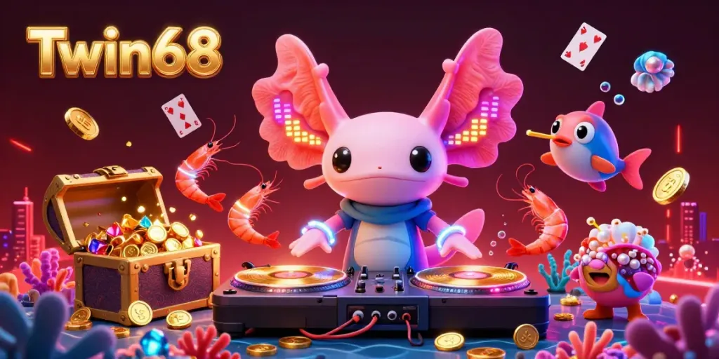 Join the Twin68 underwater party with vibrant characters and dynamic casino elements for a thrilling experience.