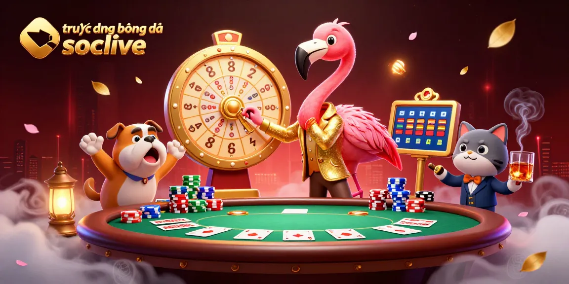 Experience trực tiếp bóng đá socolive with a dynamic scene featuring engaging characters and gambling elements.