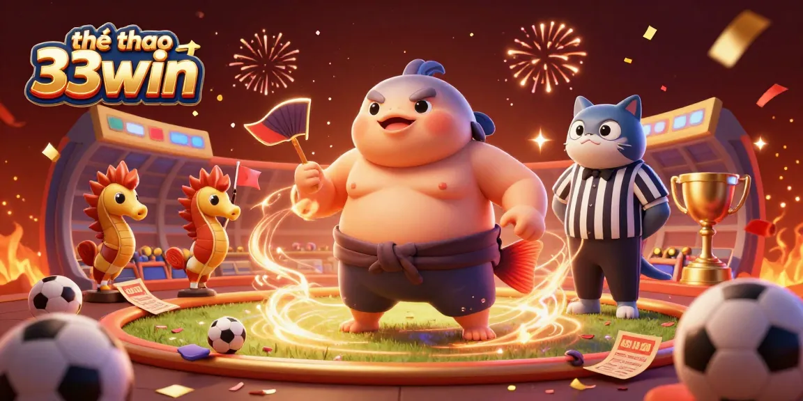 Engage in thrilling hành động thể thao 33win betting excitement with a vibrant, dynamic scene of cartoon characters and festive elements.