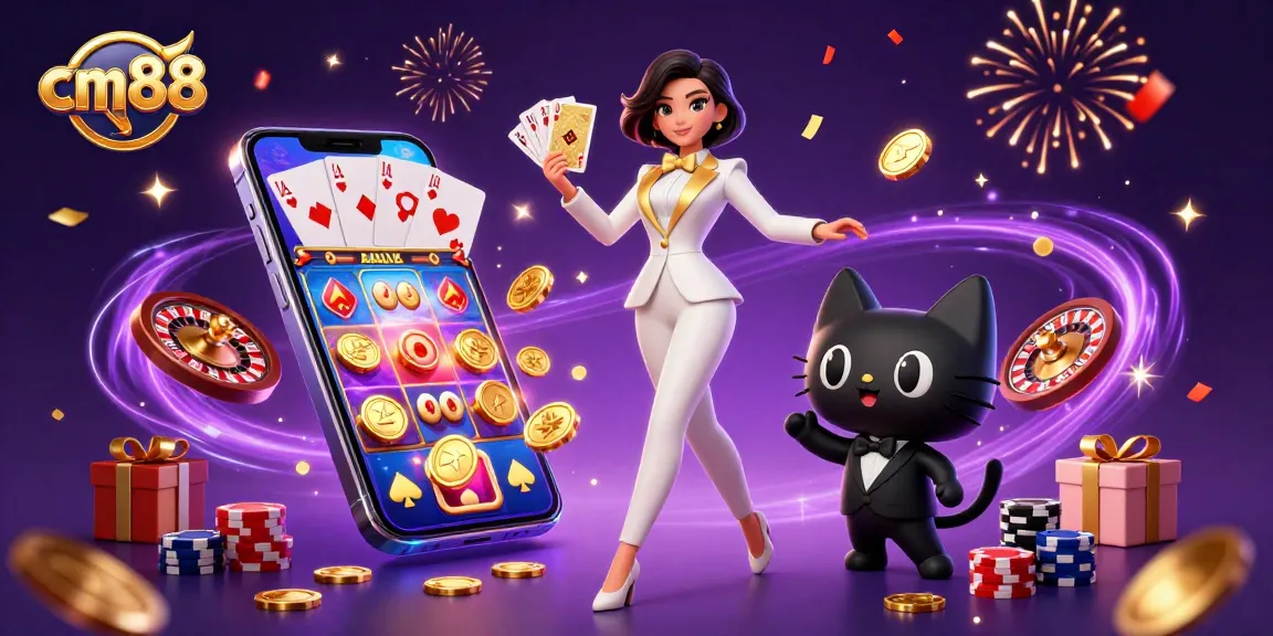 Experience thrilling gameplay at cm88 with vibrant slots, cards, and festive casino elements.