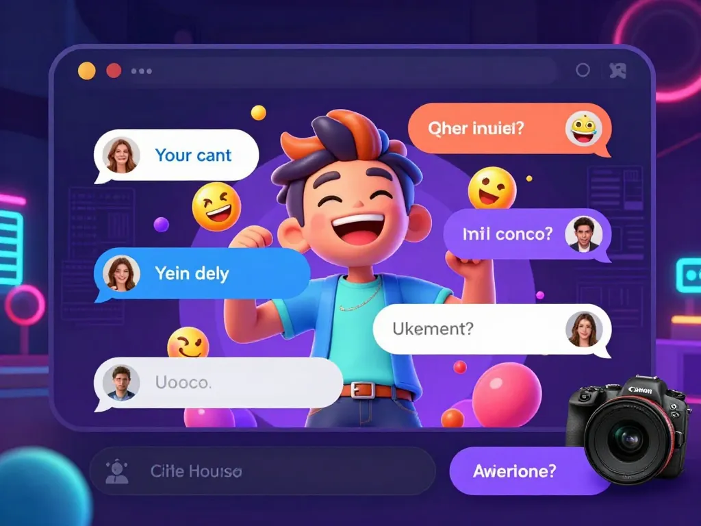 Engaging porn chat AI character interacting with users in a vibrant digital chat room setting.