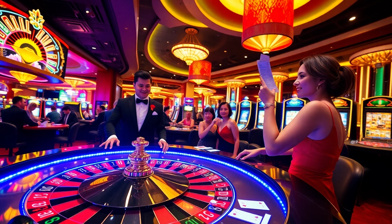 A captivating casino scene featuring high-stakes gambling with C 168, showcasing a luxury roulette table, elegant players, and vibrant chips.