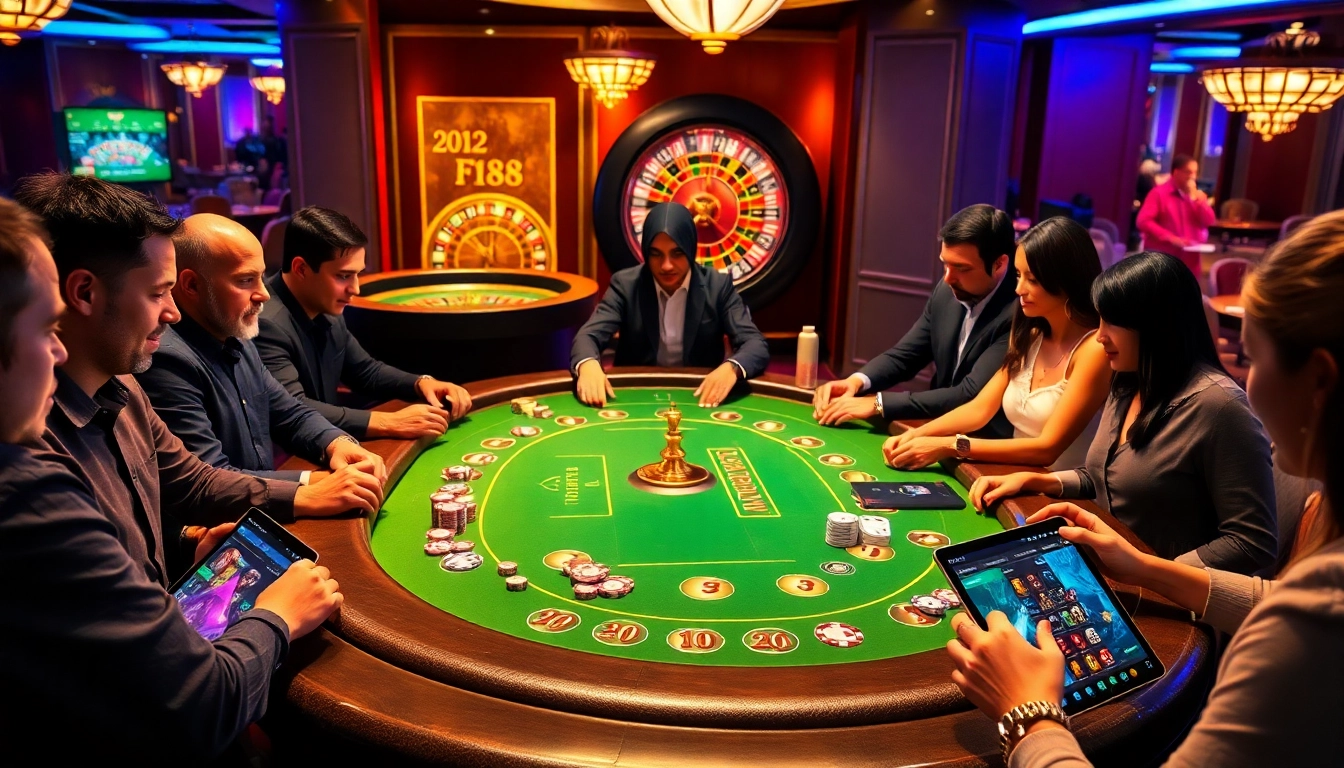 F168 branded gaming table with players enjoying an exciting casino experience.