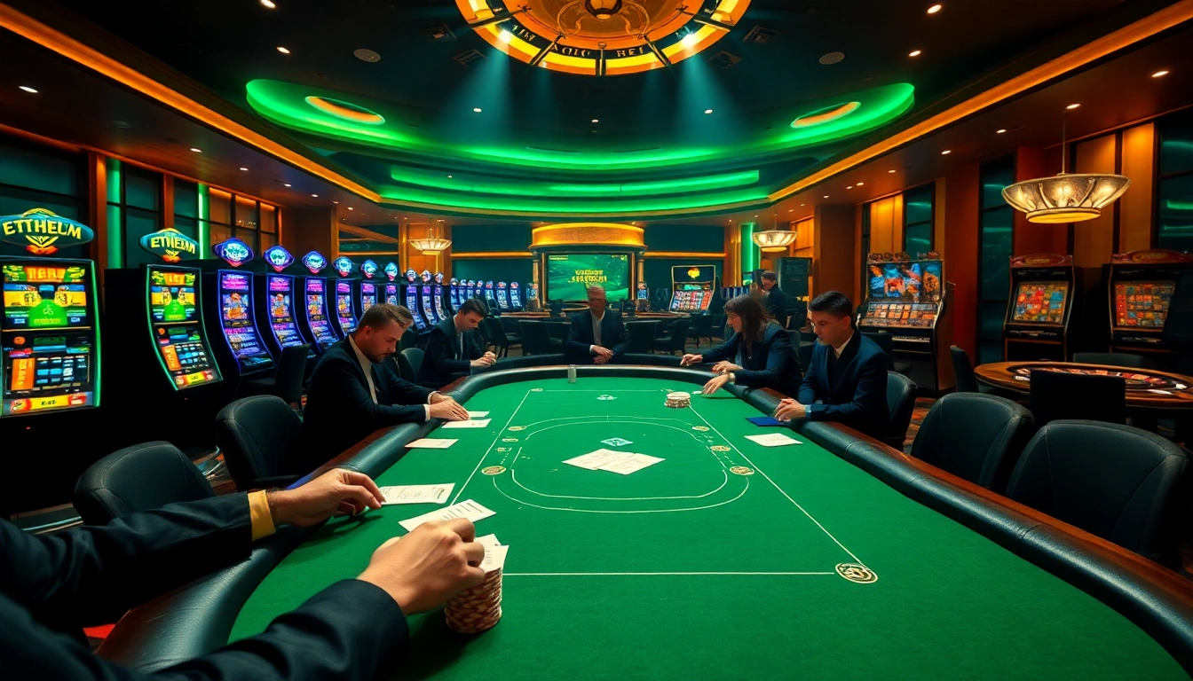 Experience the excitement of Ethereum Certifikat gambling with professional players at a luxurious casino table.